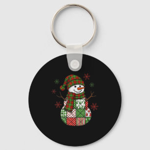 Retro grappige kerst patchwork sneeuwman Kerstmis Sleutelhanger