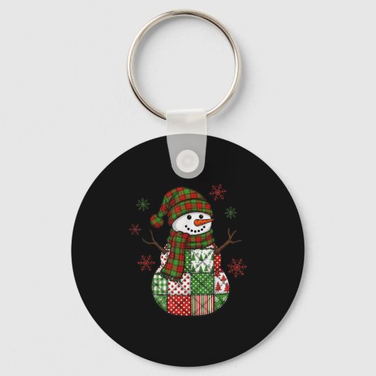 Retro grappige kerst patchwork sneeuwman Kerstmis Sleutelhanger (Voorkant)