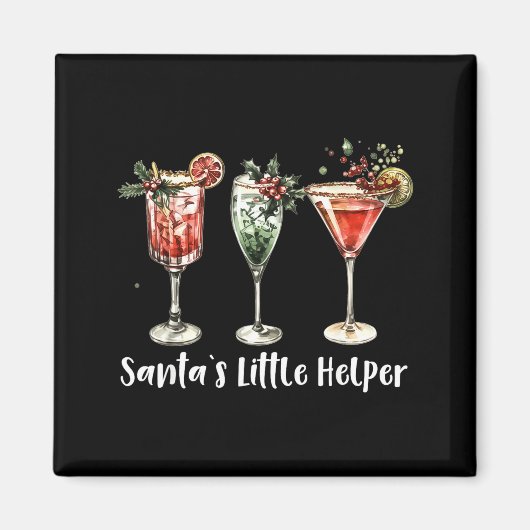 Retro Grappige Kerstman Kleine Helper Martini Kers Magneet (Voorkant)
