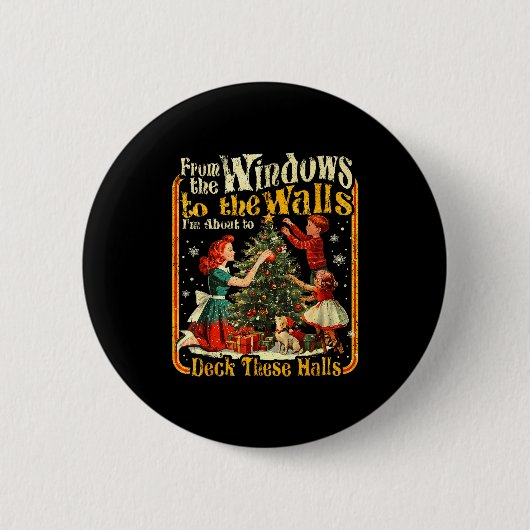 Retro grappige kerstvakantie van de ramen naar ronde button 5,7 cm (Voorkant)