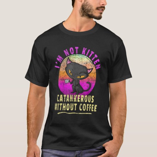 Retro Grappige Koffie Kat Grappige Uitdrukking T-shirt (Voorkant)