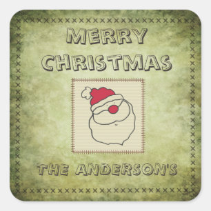 Retro grappige patchwork Santa-clausule Vierkante Sticker