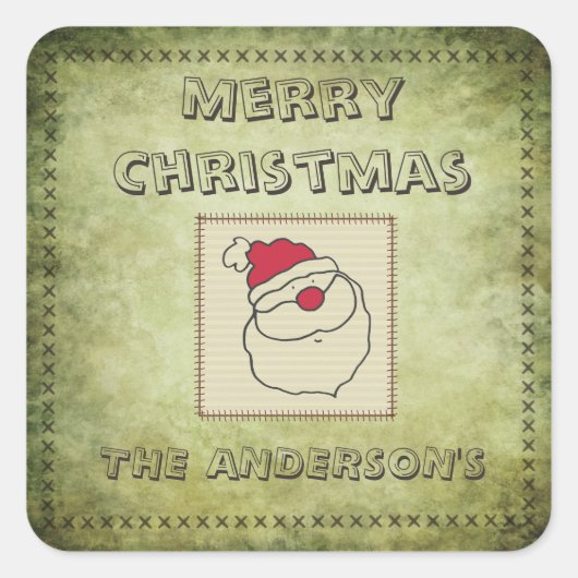 Retro grappige patchwork Santa-clausule Vierkante Sticker (Voorkant)
