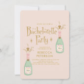 Retro Grappige Peach Champagne Bachelorette Party Kaart (Voorkant)