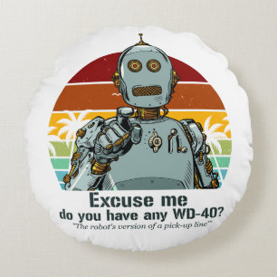 Retro grappige robot heeft olie nodig rond kussen