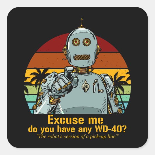 Retro grappige robot heeft olie nodig vierkante sticker (Voorkant)
