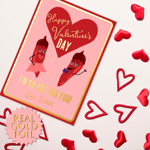 Retro Grappige Rode Hete Peper Valentijnsdag Goud Folie Feestdagenkaart