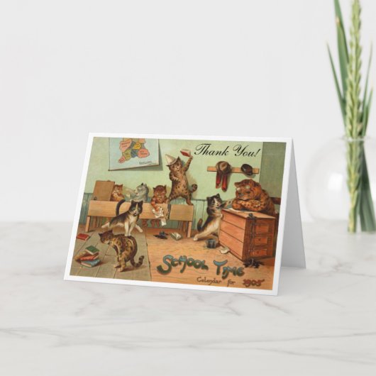 Retro Grappige School Antropomorfe Katten Dank Je Bedankkaart (Voorkant)