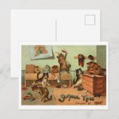 Retro Grappige Schooltijd Anthropomorfe Katten Briefkaart (Voorkant / Achterkant)