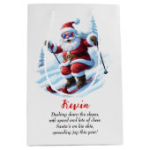 Retro grappige skilerende kerstman kerst aangepast medium cadeauzakje (Voorkant)