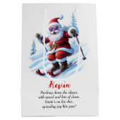 Retro grappige skilerende kerstman kerst aangepast medium cadeauzakje (Achterkant)