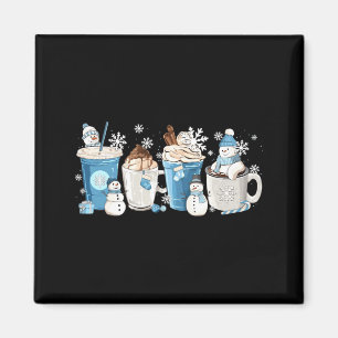 Retro Grappige Sneeuwman Winter Koffie C Latte Knu Magneet