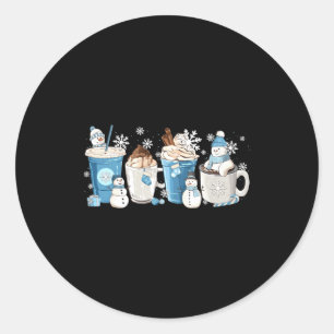 Retro grappige sneeuwman winterkoffie C Latte geze Ronde Sticker