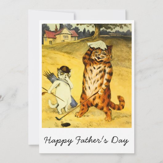 Retro Grappige Vaderdag Golfende Kat & Caddie (Voorkant)