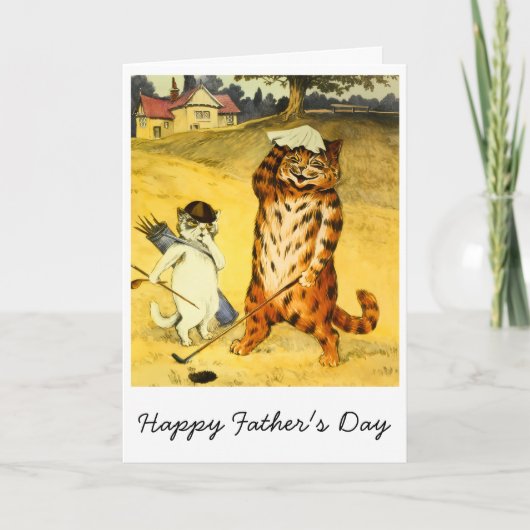 Retro Grappige Vaderdag Golfende Kat & Caddie Kaart (Voorkant)