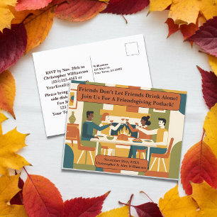 Retro Grappige Vrienden geven Potluck Clinking Bri Feestdagenkaart