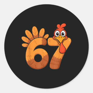 Retro Grappige Zes Zeven 6 7 Meme Thanksgiving Kal Ronde Sticker