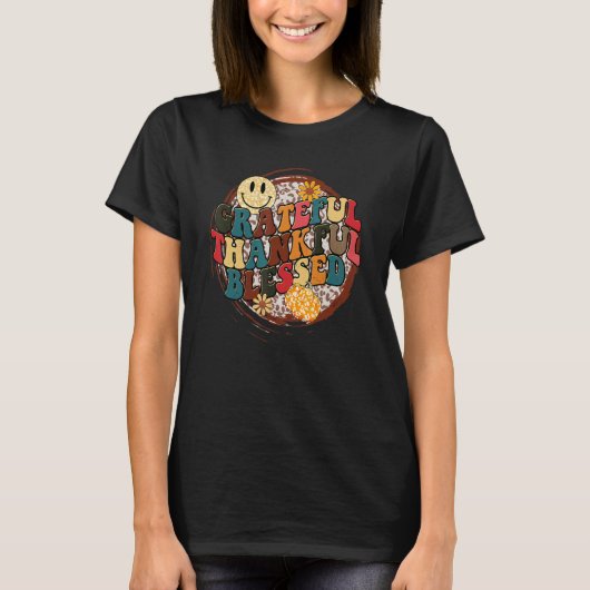 Retro Grateful Thankful Blessed Herfst Autumn Beda T-shirt (Voorkant)