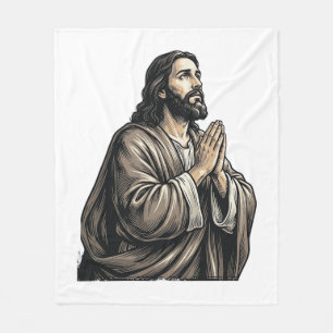 Retro Gravure Biddende Man Religieus Shirt Desi Fleece Deken