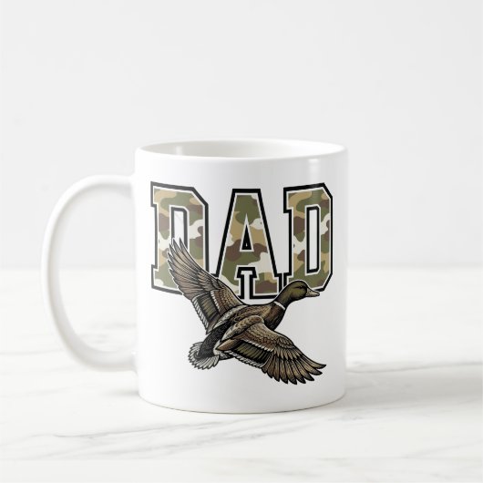 Retro Gravure Eend Papa Camo Vector Shirt Ontwerp Koffiemok (Links)