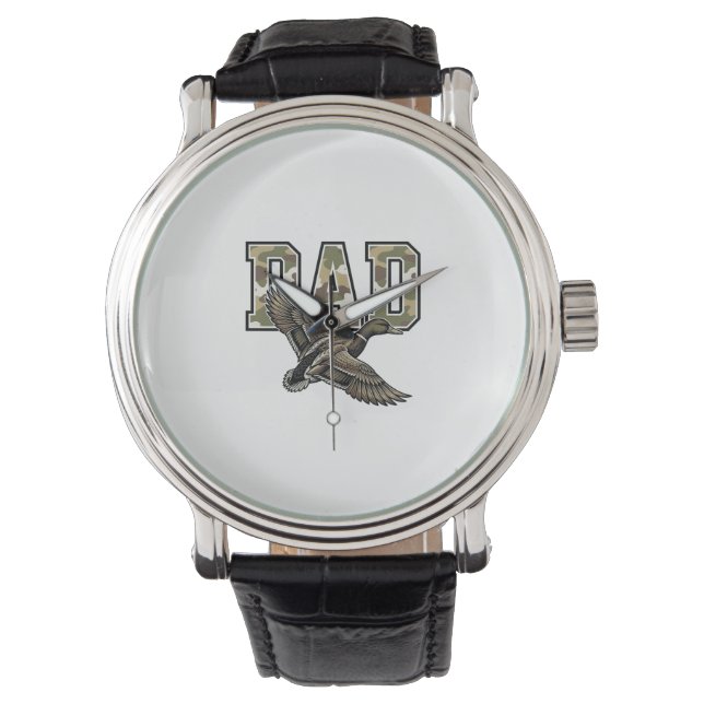 Retro Gravure Eend Papa Camo Vector T-shirt Ontwer Horloge (Voorkant)