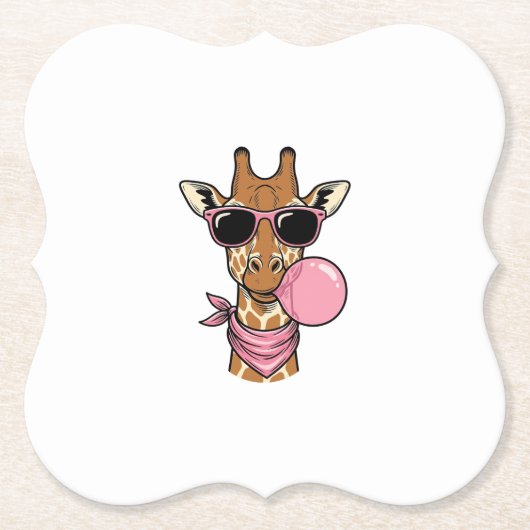 Retro Gravure Giraffe Bubblegum Vector Design_ Kartonnen Onderzetters (Voorkant)