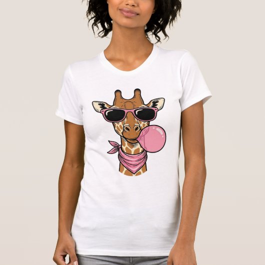 Retro Gravure Giraffe Bubblegum Vector Design_ T-shirt (Voorkant)