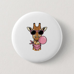 Retro Gravure Giraffe Bubblegum Vectorontwerp_ Ronde Button 5,7 Cm