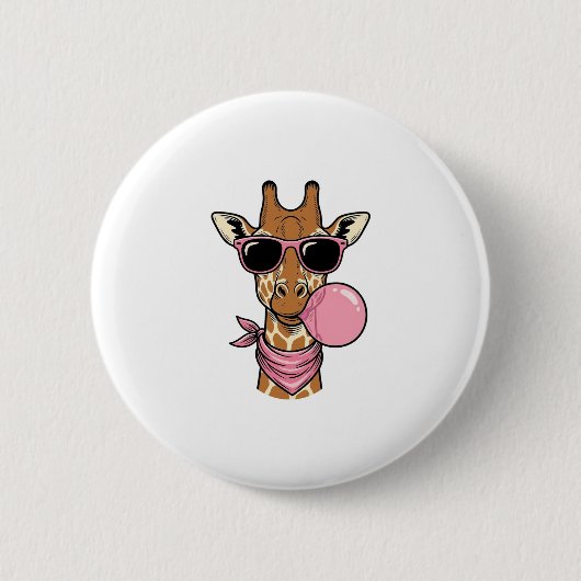 Retro Gravure Giraffe Bubblegum Vectorontwerp_ Ronde Button 5,7 Cm (Voorkant)