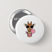 Retro Gravure Giraffe Bubblegum Vectorontwerp_ Ronde Button 5,7 Cm (Voorkant /achterkant)