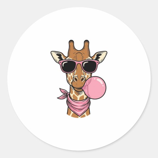 Retro Gravure Giraffe Bubblegum Vectorontwerp_ Ronde Sticker (Voorkant)