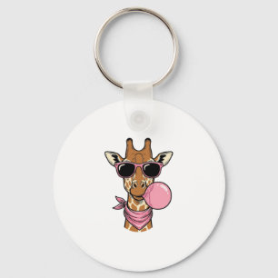 Retro Gravure Giraffe Bubblegum Vectorontwerp_ Sleutelhanger