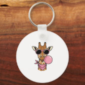 Retro Gravure Giraffe Bubblegum Vectorontwerp_ Sleutelhanger (Voorkant)