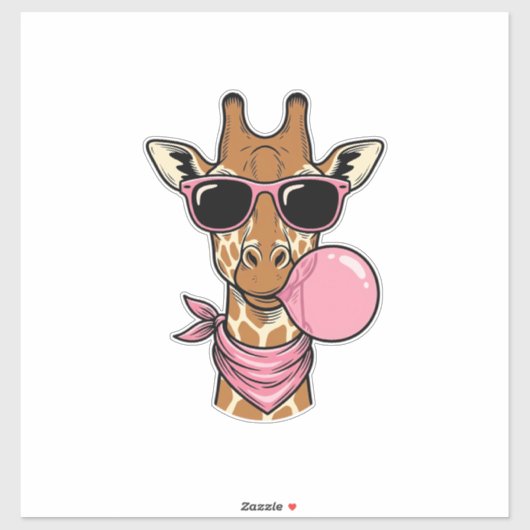 Retro Gravure Giraffe Bubblegum Vectorontwerp_ Sticker (Vel)