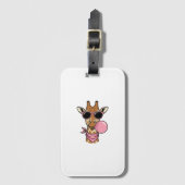 Retro Gravure Giraffe Bubblekauwgom Vectorontwerp_ Bagagelabel (Voorkant (verticaal))