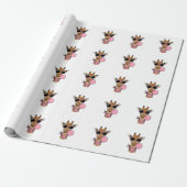Retro Gravure Giraffe Bubblekauwgom Vectorontwerp_ Cadeaupapier (Uitgerold)