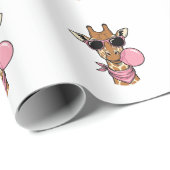 Retro Gravure Giraffe Bubblekauwgom Vectorontwerp_ Cadeaupapier (Rol Hoek)