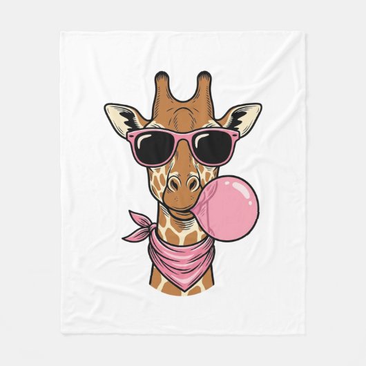Retro Gravure Giraffe Bubblekauwgom Vectorontwerp_ Fleece Deken (Voorkant)