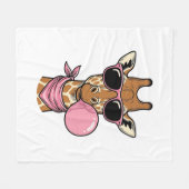 Retro Gravure Giraffe Bubblekauwgom Vectorontwerp_ Fleece Deken (Voorkant (Horizontaal))