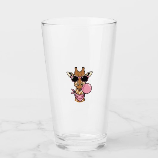 Retro Gravure Giraffe Bubblekauwgom Vectorontwerp_ Glas (Voorkant)