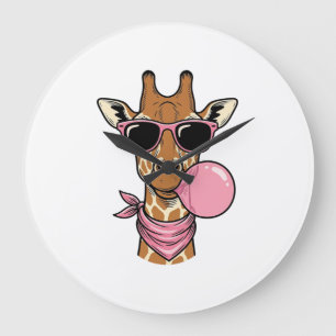 Retro Gravure Giraffe Bubblekauwgom Vectorontwerp_ Grote Klok