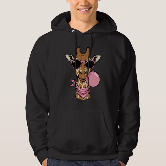 Retro Gravure Giraffe Bubblekauwgom Vectorontwerp_ Hoodie (Voorkant)