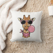 Retro Gravure Giraffe Bubblekauwgom Vectorontwerp_ Kussen (Deken)