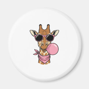 Retro Gravure Giraffe Bubblekauwgom Vectorontwerp_ Magneet