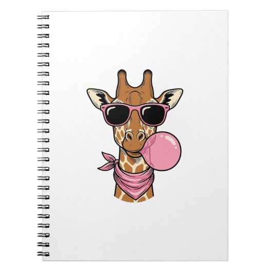 Retro Gravure Giraffe Bubblekauwgom Vectorontwerp_ Notitieboek (Voorkant)