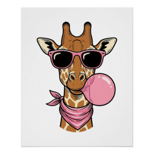 Retro Gravure Giraffe Bubblekauwgom Vectorontwerp_ Perfect Poster