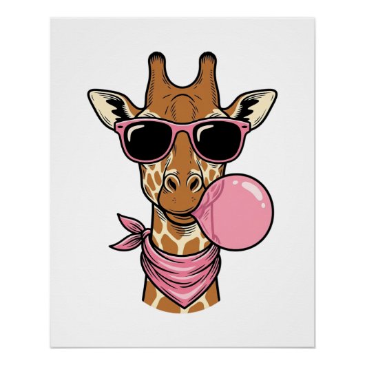 Retro Gravure Giraffe Bubblekauwgom Vectorontwerp_ Perfect Poster (Voorkant)