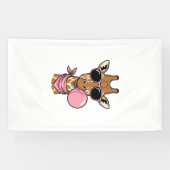 Retro Gravure Giraffe Bubblekauwgom Vectorontwerp_ Spandoek (Horizontaal)