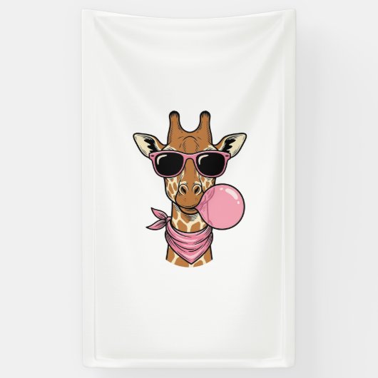 Retro Gravure Giraffe Bubblekauwgom Vectorontwerp_ Spandoek (Verticaal)