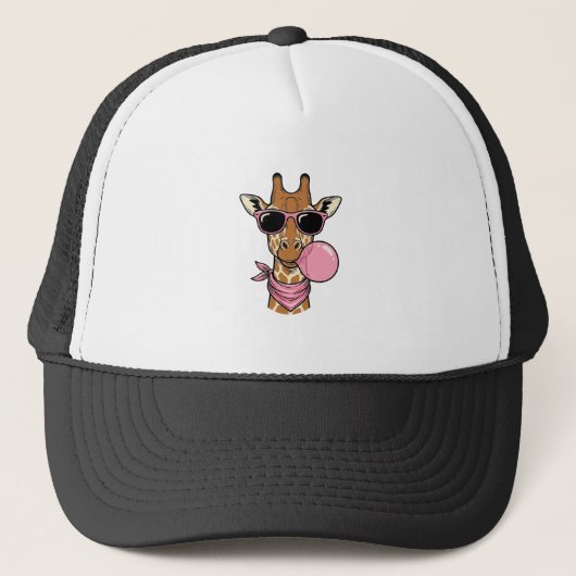 Retro Gravure Giraffe Bubblekauwgom Vectorontwerp_ Trucker Pet (Voorkant)